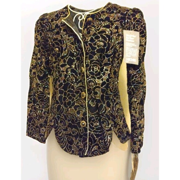 Vintage 80s R&K Evenings Cropped Open Bolero Jacket Metallic Embroidered Size 10 - Picture 1 of 12